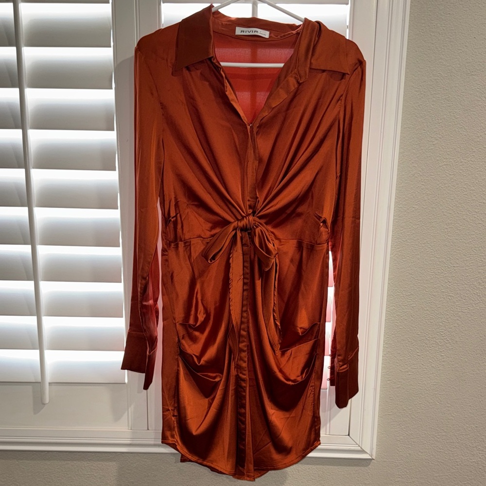 Rust Tie-Front Shirt Dress